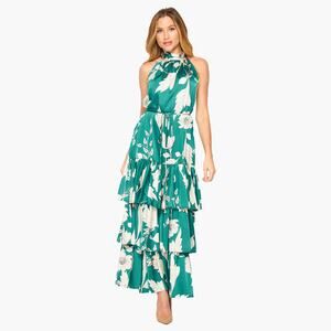 NWT VICI Floral Sleeveless Halter Neck Tiered Maxi Dress (Green | Size S)